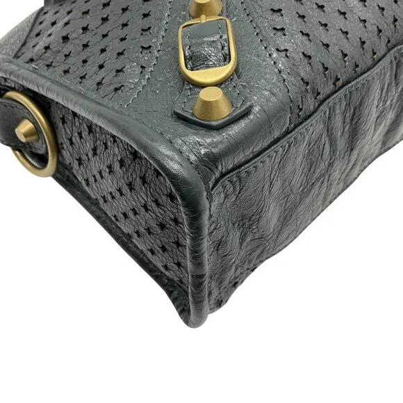 Balenciaga Grey Perforated Leather Mini City Bag - Picture 5 of 10